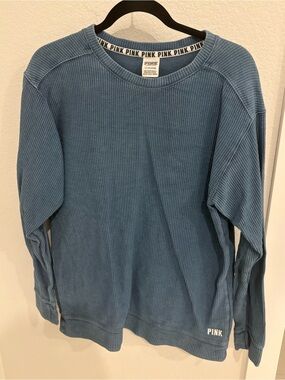 Victoria's Secret PINK Ribbed Sweatshirt - Dusty Blue with Black Trim
